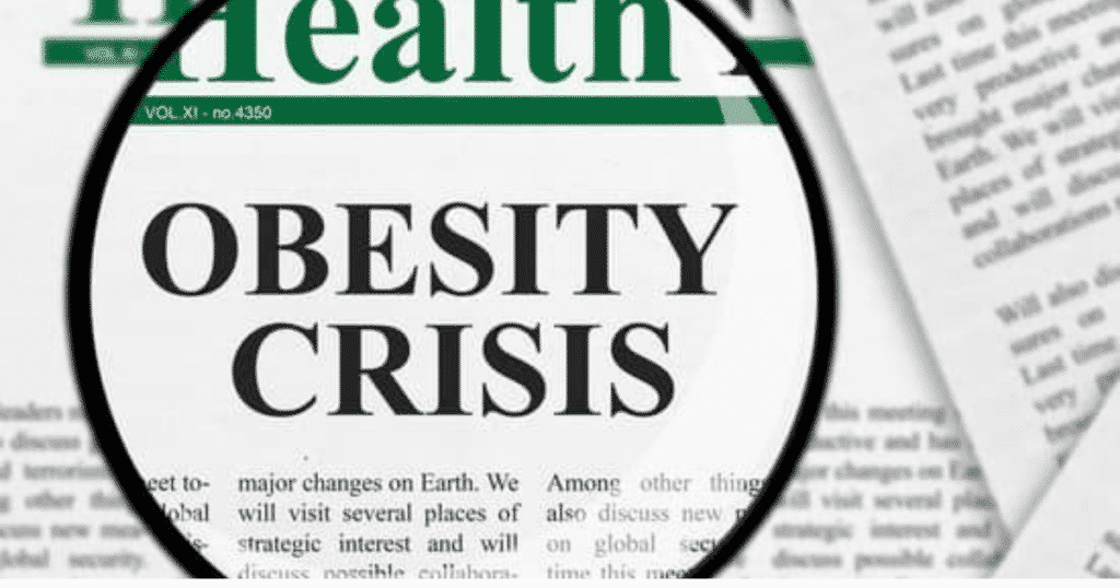 A newspaper talking about obesity crisis