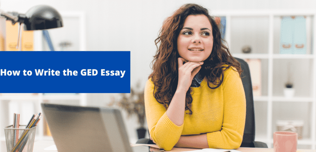 A lady resting a chin on her hand;GED Essay Writing Tips