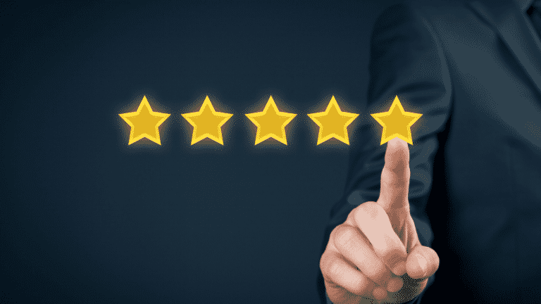 A picture showing someone pointing at one star in a line of five yellow stars: Paper writing websites