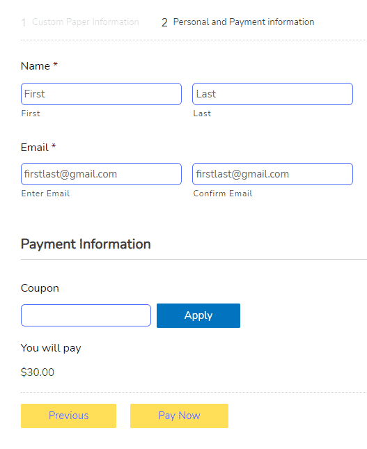 Screenshot of ordering process-Enter your personal information