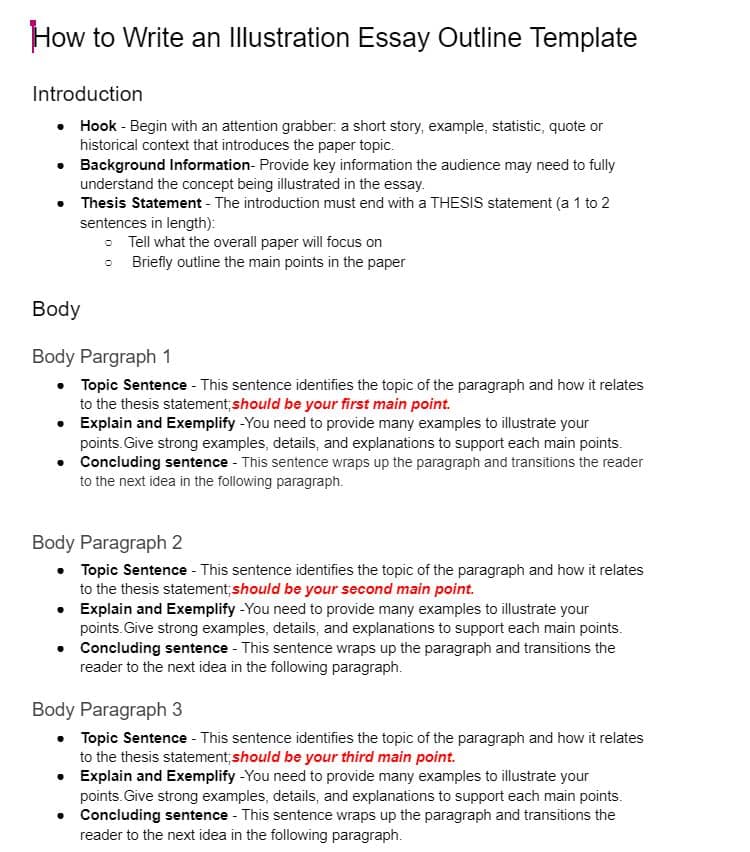 illustration essay outline template